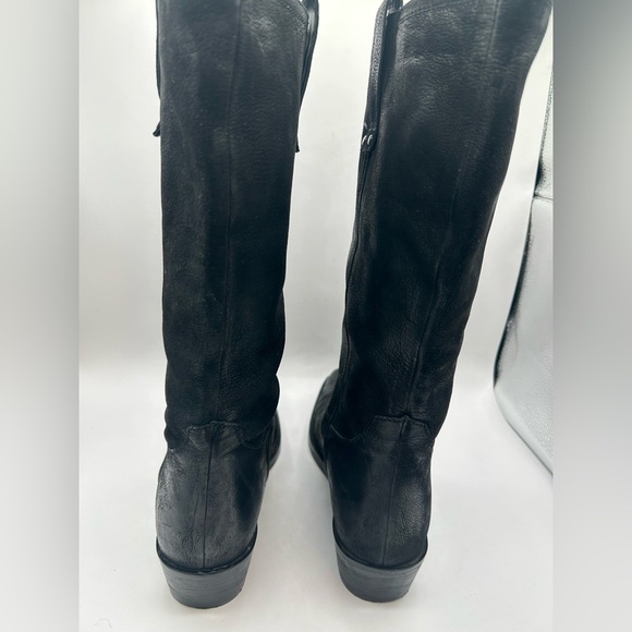 Vintage Foundry Aliza Cowboy Cowgirl campus riding boot black Leather square toe - Picture 12 of 17